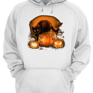 Black cat pumpkins halloween shirt 3