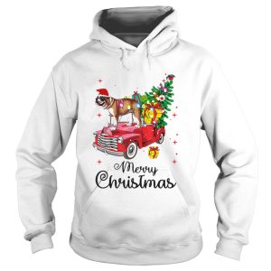 Bulldog Rides Red Truck Christmas Pajama shirt 1