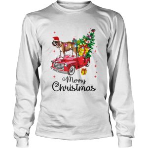 Bulldog Rides Red Truck Christmas Pajama shirt