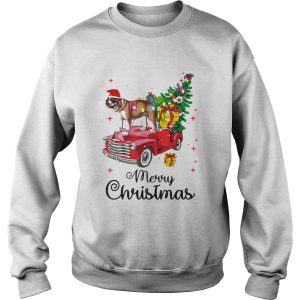 Bulldog Rides Red Truck Christmas Pajama shirt 3