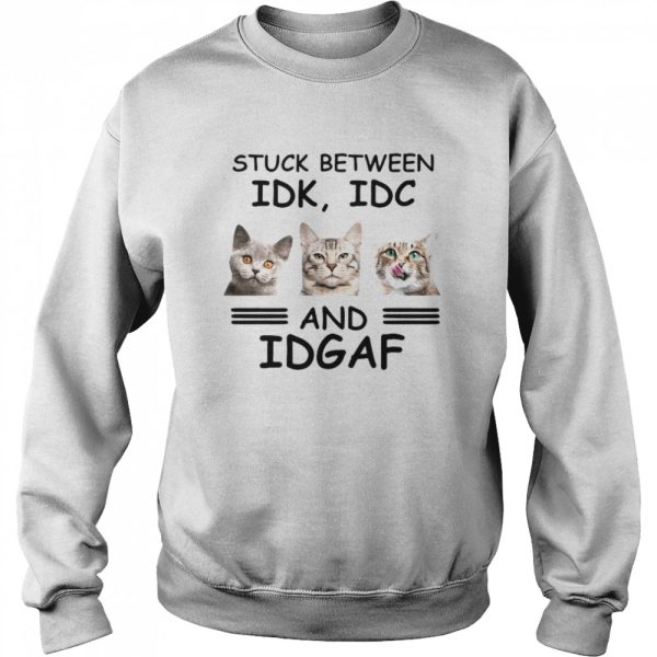 Cat Stuck Between Idk Idc And Idgaf shirt