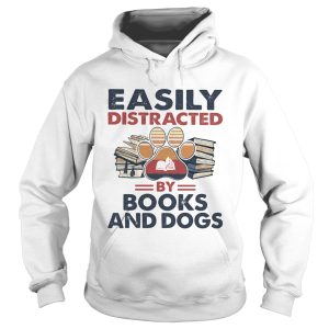 Easily Distracted By Book And Dogs Footprint Vintage Retro shirt 1