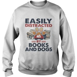 Easily Distracted By Book And Dogs Footprint Vintage Retro shirt 2