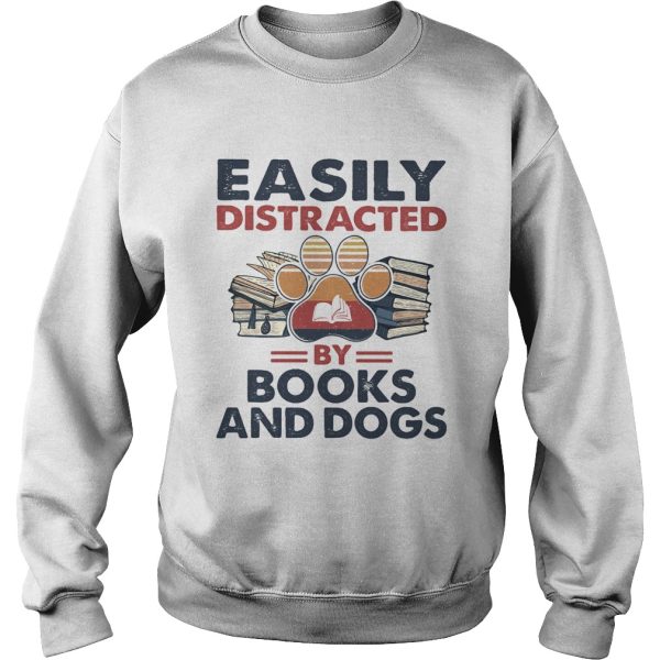 Easily Distracted By Book And Dogs Footprint Vintage Retro shirt