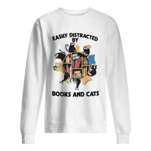 Easily Distracted By Books And Cats shirt 2