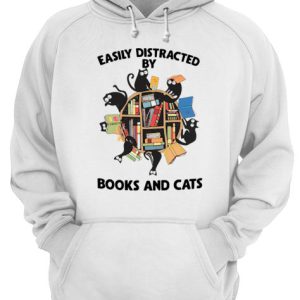 Easily Distracted By Books And Cats shirt 3