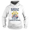 Easily Distracted By Dogs And Fishing Footprint Vintage Retro shirt