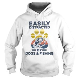 Easily Distracted By Dogs And Fishing Footprint Vintage Retro shirt 1