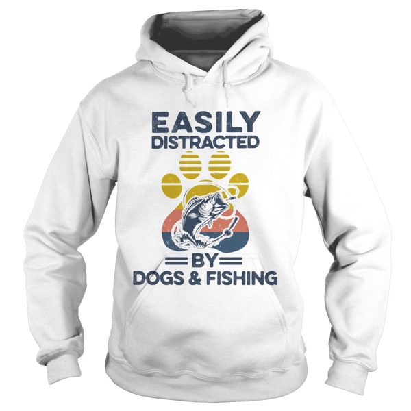 Easily Distracted By Dogs And Fishing Footprint Vintage Retro shirt