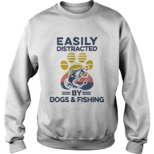 Easily Distracted By Dogs And Fishing Footprint Vintage Retro shirt 2