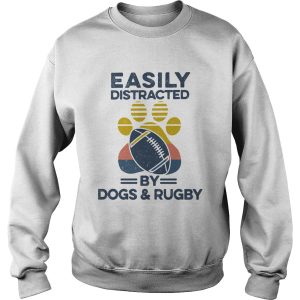 Easily Distracted By Dogs And Rugby Footprint Vintage Retro shirt 2