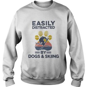 Easily Distracted By Dogs And Skiing Footprint Vintage Retro shirt