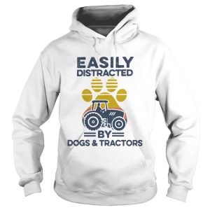 Easily Distracted By Dogs And Tractors Footprint Vintage Retro shirt