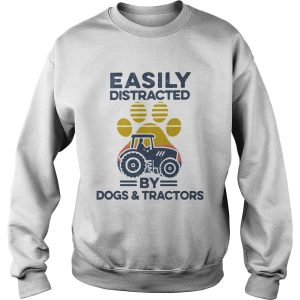 Easily Distracted By Dogs And Tractors Footprint Vintage Retro shirt 2