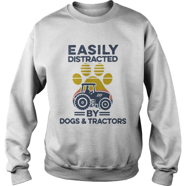 Easily Distracted By Dogs And Tractors Footprint Vintage Retro shirt