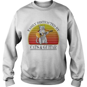 Easily distracted by cats and guitar vintage retro shirt 2