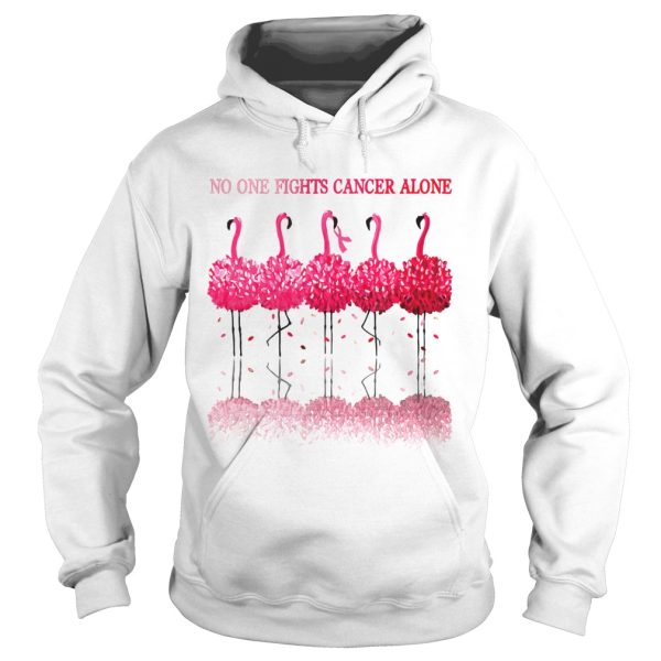 Flamingos Breast Cancer Awareness No One Fights Cancer Alone shirt