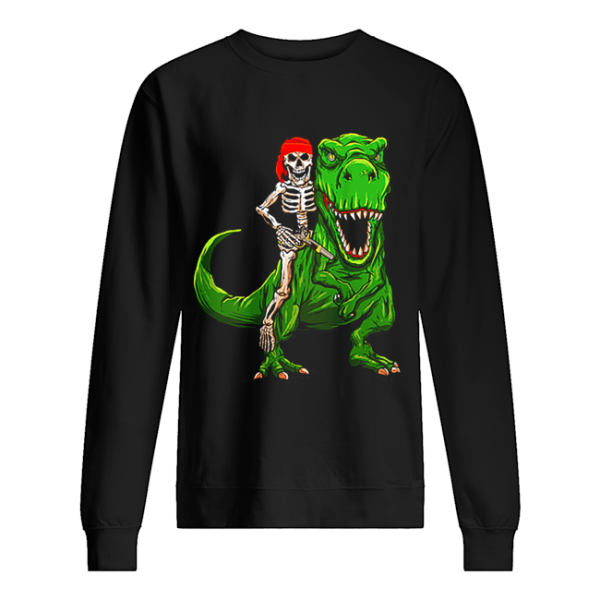 Funny Pirate Skeleton On T Rex Dinosaur Halloween Costume Gifts shirt