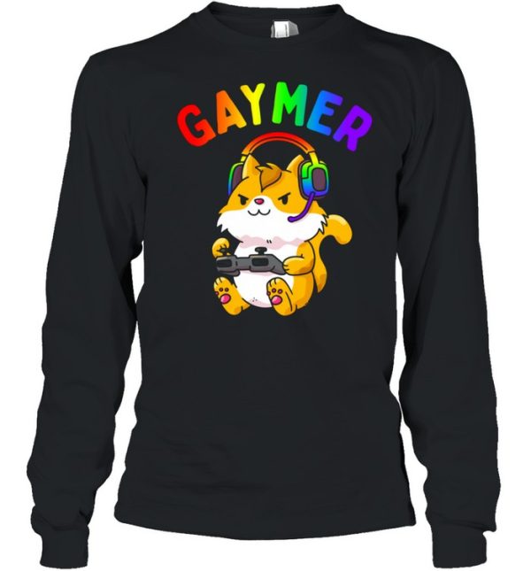 Gaymer Gay Pride Flag Gamer LGBTQ Video Game Cat shirt