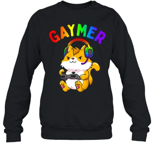 Gaymer Gay Pride Flag Gamer LGBTQ Video Game Cat shirt