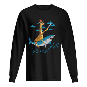 Giraffe Pirate Riding Shark Sword Cute Animal Halloween Gift T-Shirt