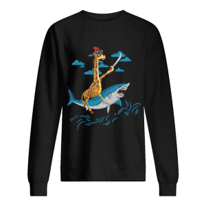 Giraffe Pirate Riding Shark Sword Cute Animal Halloween Gift T Shirt 2