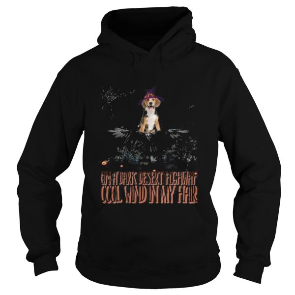 Golden retriever on a dark desert highway cool wind in my hair shirt