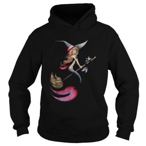 Halloween Witch Mermaid Is Riding A Broom WIth Her Cat shirt 1