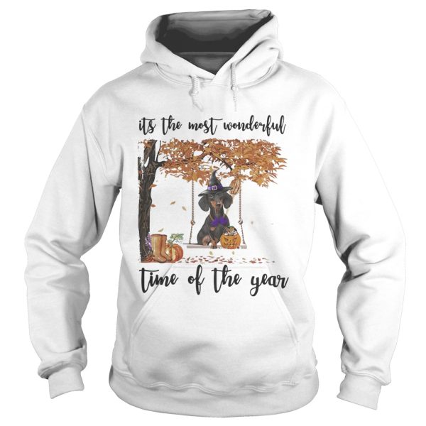 Halloween witch dachshund its the most wonderful time of the year leaves tree shirt