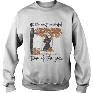 Halloween witch dachshund its the most wonderful time of the year leaves tree shirt 2