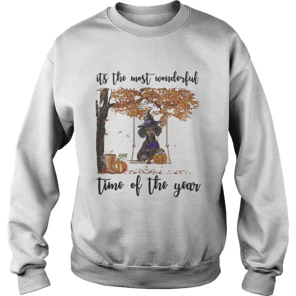 Halloween witch dachshund its the most wonderful time of the year leaves tree shirt