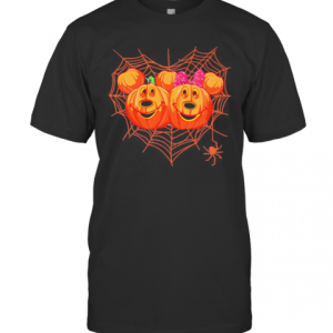 Happy Halloween Mickey And Minnie Mouse Pumpkins Heart Spiderweb T-Shirt