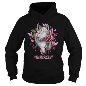 Horse And Butterfly Never Give Up Breast Cancer Awareness shirt