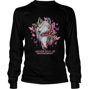 Horse And Butterfly Never Give Up Breast Cancer Awareness shirt