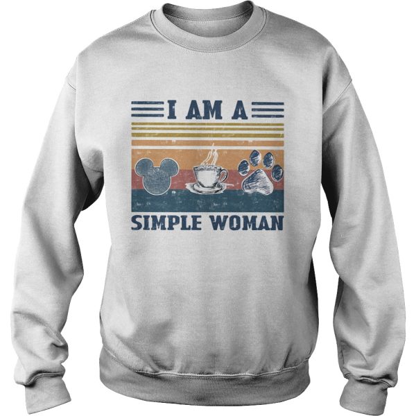 I am a simple woman mickey mouse coffee and paw dog vintage retro shirt