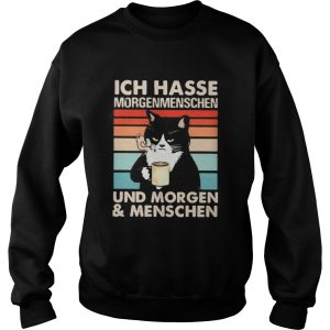 Ich Hasse Morgenmenschen Und Morgen And Menschen Black Cat Vintage Retro shirt 2