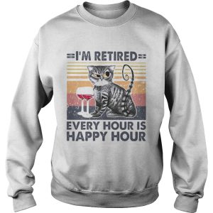 Im retired every hour is happy hour cat wine vintage retro shirt 2