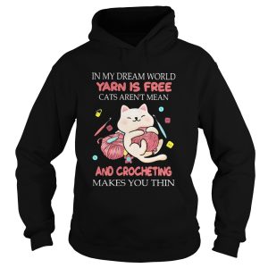 In my dream world yarn is free cats arent mean and crocheting makes you thin shirt 1