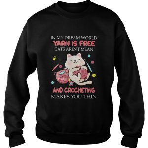 In my dream world yarn is free cats arent mean and crocheting makes you thin shirt