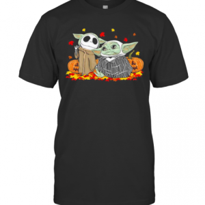 Jack Skellington And Baby Yoda Happy Halloween Fall Leaves Map T-Shirt