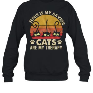 Jesus Is My Savior Cats Are My Therapy Vintage Retro shirt