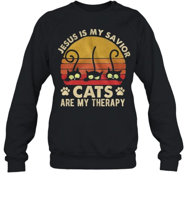 Jesus Is My Savior Cats Are My Therapy Vintage Retro shirt