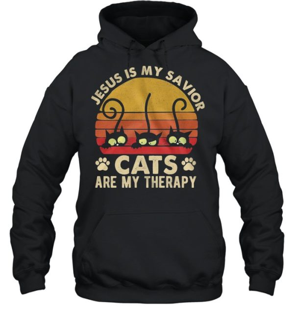 Jesus Is My Savior Cats Are My Therapy Vintage Retro shirt