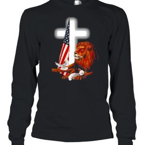 Jesus USA Flag Lion And Lamb Cross T-shirt