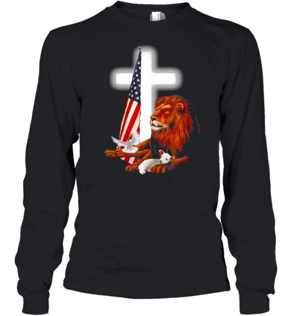 Jesus USA Flag Lion And Lamb Cross T-shirt