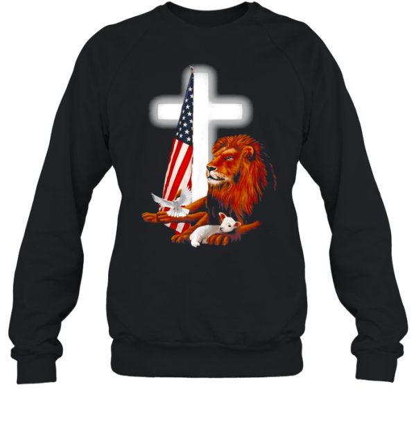 Jesus USA Flag Lion And Lamb Cross T-shirt