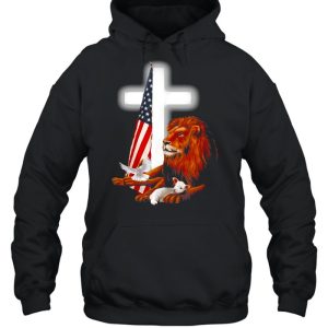 Jesus USA Flag Lion And Lamb Cross T shirt 3