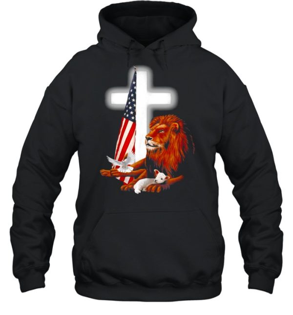 Jesus USA Flag Lion And Lamb Cross T-shirt