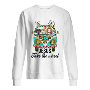 Jesus take the wheel hippie bus girl and dogs shirt 2