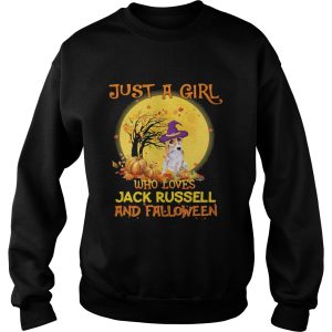 Just A Girl Who Loves Jack Russell And Falloween Pumpkin Sunset Halloween shirt 2